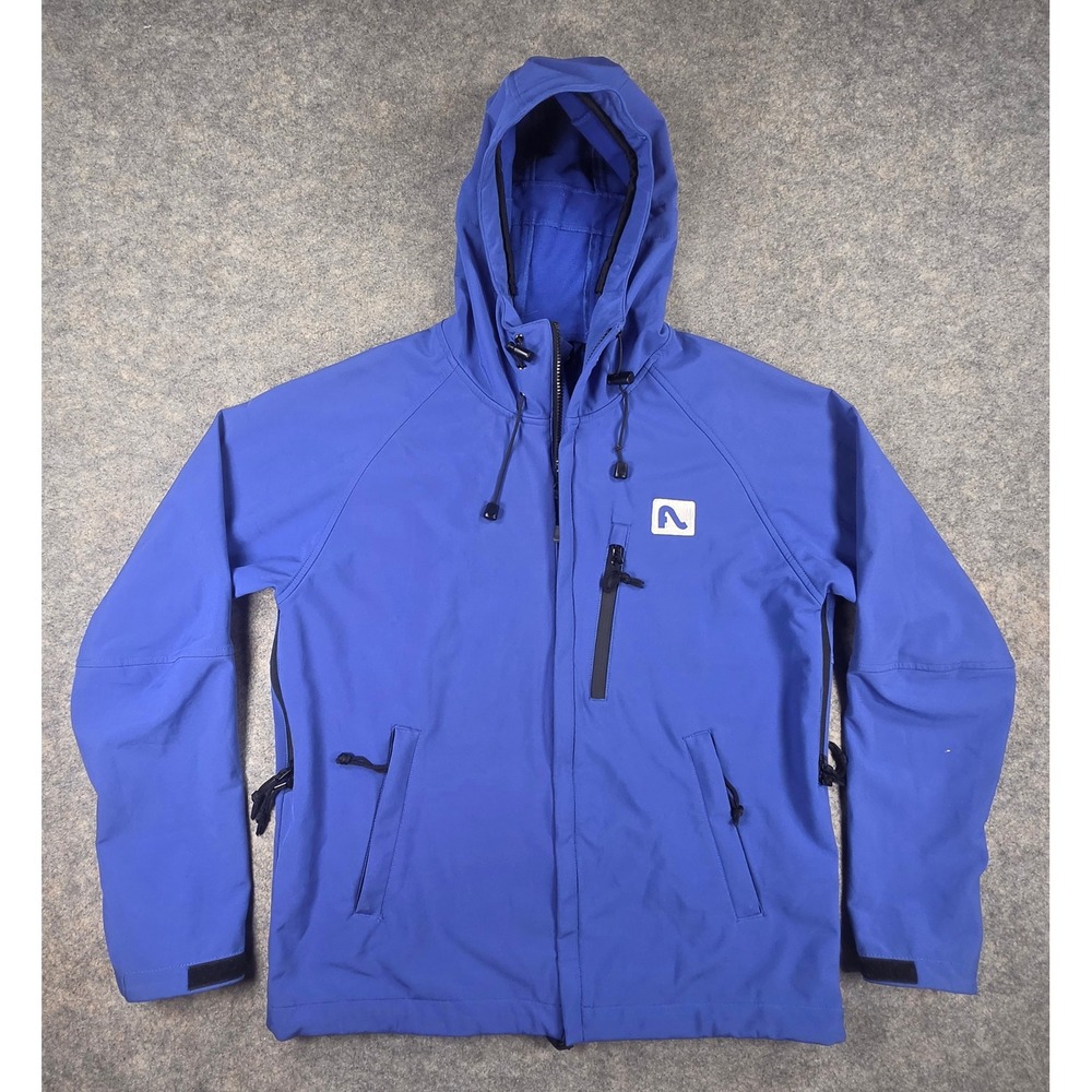 Flylow Kung Fu Gear Mens Softshell Hooded Jacket Blue Black Full Zip Size Large